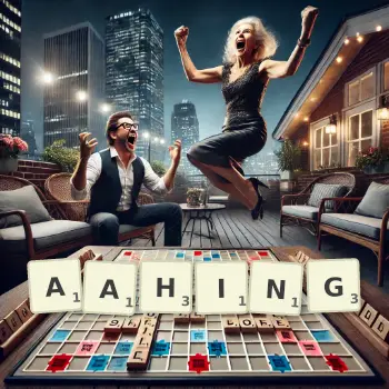Creative illustration for a Scrabble game with the word AAHING spelled out in tiles on the board.