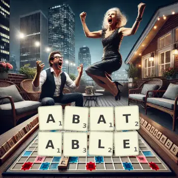 Creative illustration for a Scrabble game with the word ABATABLE spelled out in tiles on the board.