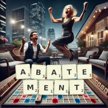 Creative illustration for a Scrabble game with the word ABATEMENT spelled out in tiles on the board.