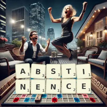 Creative illustration for a Scrabble game with the word ABSTINENCE spelled out in tiles on the board.