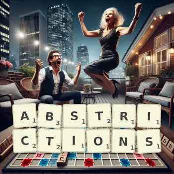 Creative illustration for a Scrabble game with the word ABSTRICTIONS spelled out in tiles on the board.