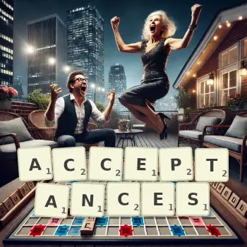 Creative illustration for a Scrabble game with the word ACCEPTANCES spelled out in tiles on the board.
