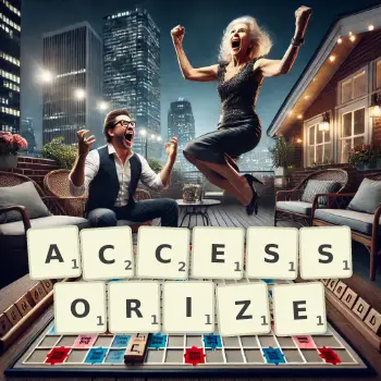 Creative illustration for a Scrabble game with the word ACCESSORIZE spelled out in tiles on the board.