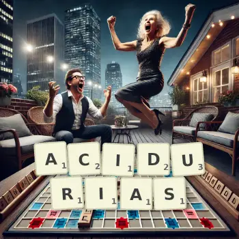 Creative illustration for a Scrabble game with the word ACIDURIAS spelled out in tiles on the board.