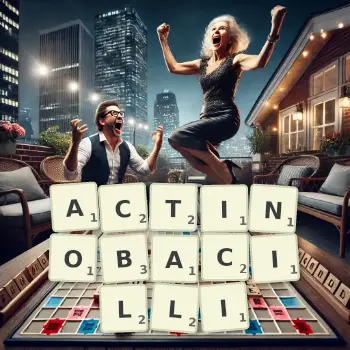 Creative illustration for a Scrabble game with the word ACTINOBACILLI spelled out in tiles on the board.