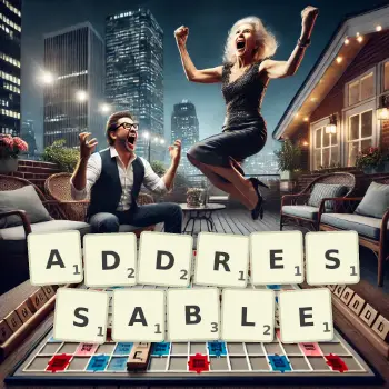 Creative illustration for a Scrabble game with the word ADDRESSABLE spelled out in tiles on the board.