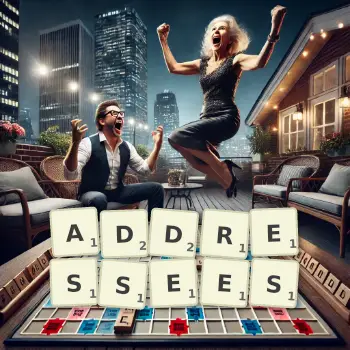 Creative illustration for a Scrabble game with the word ADDRESSEES spelled out in tiles on the board.