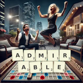 Creative illustration for a Scrabble game with the word ADMIRABLE spelled out in tiles on the board.