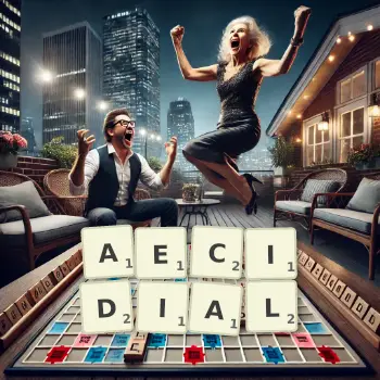 Creative illustration for a Scrabble game with the word AECIDIAL spelled out in tiles on the board.