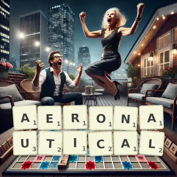 Creative illustration for a Scrabble game with the word AERONAUTICAL spelled out in tiles on the board.
