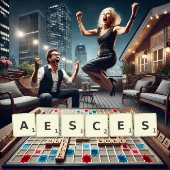 Creative illustration for a Scrabble game with the word AESCES spelled out in tiles on the board.