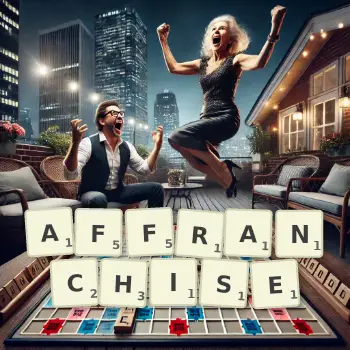 Creative illustration for a Scrabble game with the word AFFRANCHISE spelled out in tiles on the board.