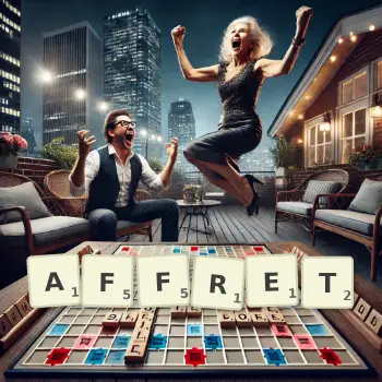 Creative illustration for a Scrabble game with the word AFFRET spelled out in tiles on the board.