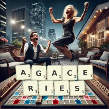 Creative illustration for a Scrabble game with the word AGACERIES spelled out in tiles on the board.