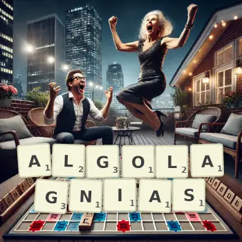 Creative illustration for a Scrabble game with the word ALGOLAGNIAS spelled out in tiles on the board.