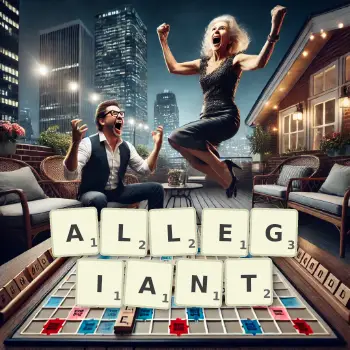 Creative illustration for a Scrabble game with the word ALLEGIANT spelled out in tiles on the board.