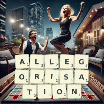 Creative illustration for a Scrabble game with the word ALLEGORISATION spelled out in tiles on the board.