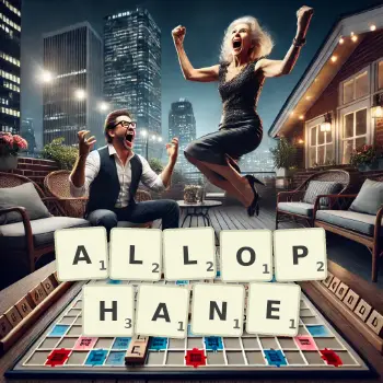 Creative illustration for a Scrabble game with the word ALLOPHANE spelled out in tiles on the board.