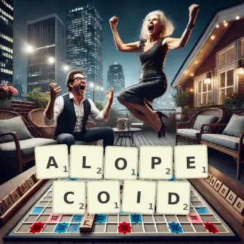 Creative illustration for a Scrabble game with the word ALOPECOID spelled out in tiles on the board.