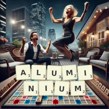 Creative illustration for a Scrabble game with the word ALUMINIUM spelled out in tiles on the board.