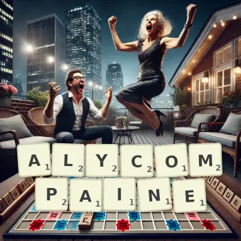 Creative illustration for a Scrabble game with the word ALYCOMPAINE spelled out in tiles on the board.