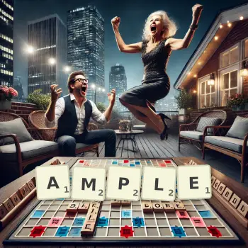 Creative illustration for a Scrabble game with the word AMPLE spelled out in tiles on the board.