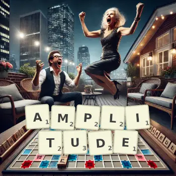 Creative illustration for a Scrabble game with the word AMPLITUDE spelled out in tiles on the board.
