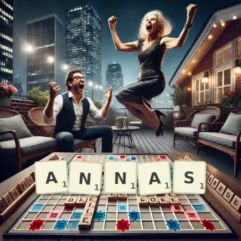 Creative illustration for a Scrabble game with the word ANNAS spelled out in tiles on the board.