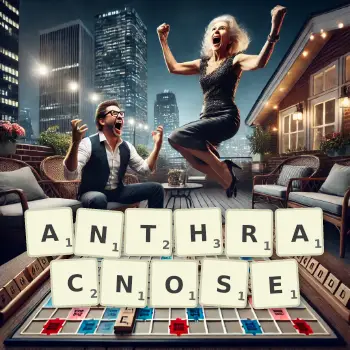 Creative illustration for a Scrabble game with the word ANTHRACNOSE spelled out in tiles on the board.