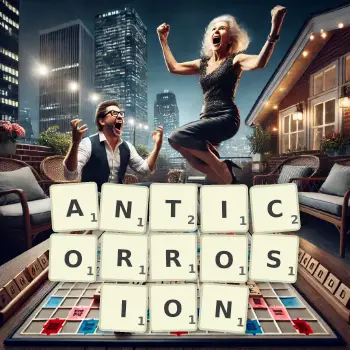 Creative illustration for a Scrabble game with the word ANTICORROSION spelled out in tiles on the board.