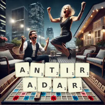 Creative illustration for a Scrabble game with the word ANTIRADAR spelled out in tiles on the board.