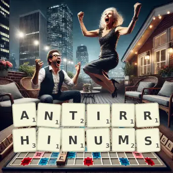 Creative illustration for a Scrabble game with the word ANTIRRHINUMS spelled out in tiles on the board.