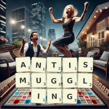 Creative illustration for a Scrabble game with the word ANTISMUGGLING spelled out in tiles on the board.