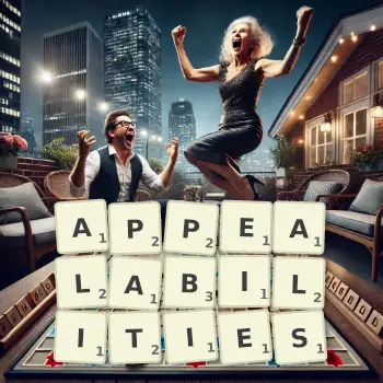 Creative illustration for a Scrabble game with the word APPEALABILITIES spelled out in tiles on the board.