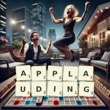 Creative illustration for a Scrabble game with the word APPLAUDING spelled out in tiles on the board.