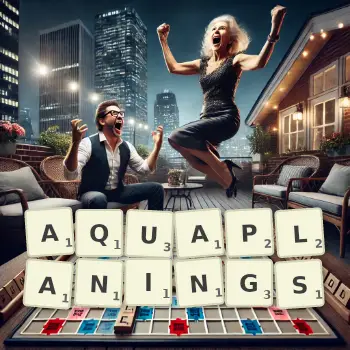 Creative illustration for a Scrabble game with the word AQUAPLANINGS spelled out in tiles on the board.
