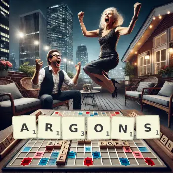 Creative illustration for a Scrabble game with the word ARGONS spelled out in tiles on the board.