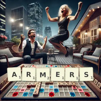 Creative illustration for a Scrabble game with the word ARMERS spelled out in tiles on the board.