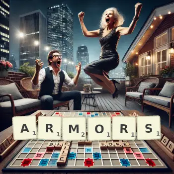 Creative illustration for a Scrabble game with the word ARMORS spelled out in tiles on the board.