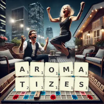 Creative illustration for a Scrabble game with the word AROMATIZES spelled out in tiles on the board.