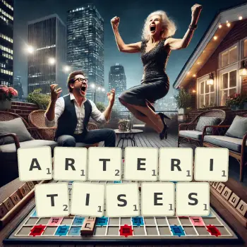Creative illustration for a Scrabble game with the word ARTERITISES spelled out in tiles on the board.