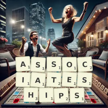Creative illustration for a Scrabble game with the word ASSOCIATESHIPS spelled out in tiles on the board.