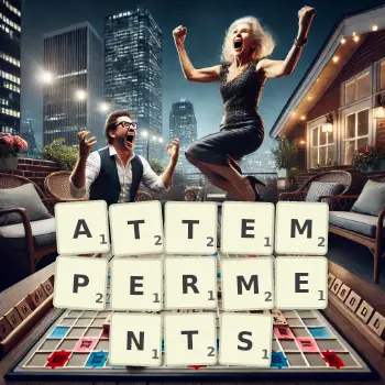 Creative illustration for a Scrabble game with the word ATTEMPERMENTS spelled out in tiles on the board.