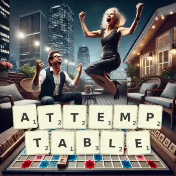 Creative illustration for a Scrabble game with the word ATTEMPTABLE spelled out in tiles on the board.
