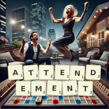 Creative illustration for a Scrabble game with the word ATTENDEMENT spelled out in tiles on the board.