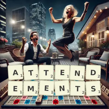 Creative illustration for a Scrabble game with the word ATTENDEMENTS spelled out in tiles on the board.