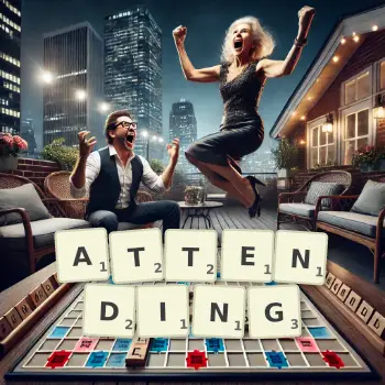 Creative illustration for a Scrabble game with the word ATTENDING spelled out in tiles on the board.
