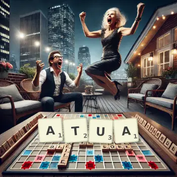 Creative illustration for a Scrabble game with the word ATUA spelled out in tiles on the board.
