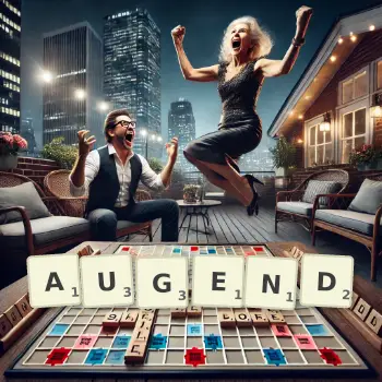 Creative illustration for a Scrabble game with the word AUGEND spelled out in tiles on the board.