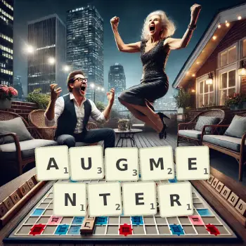 Creative illustration for a Scrabble game with the word AUGMENTER spelled out in tiles on the board.